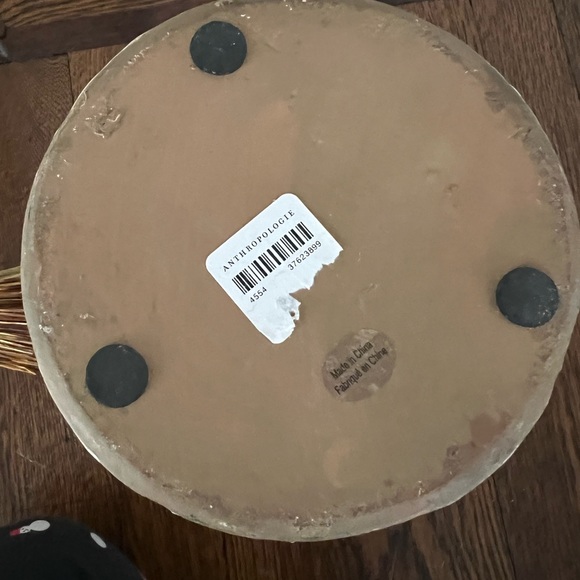 Anthropologie White & Tan Geometric Terracotta Pottery Jug Vase - Picture 4 of 4